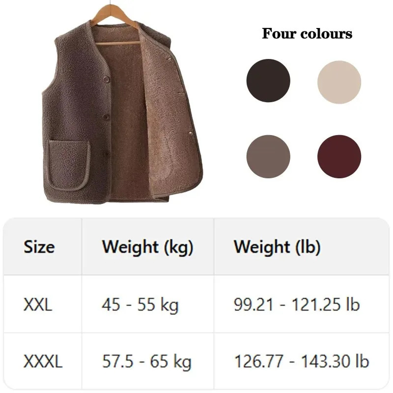 Winter Warm Fleece Vest for Mom Thickened Lamb Wool Waistcoat Outerwear for Elderly Women Autumn and Winter Plus Size Insulated 251029