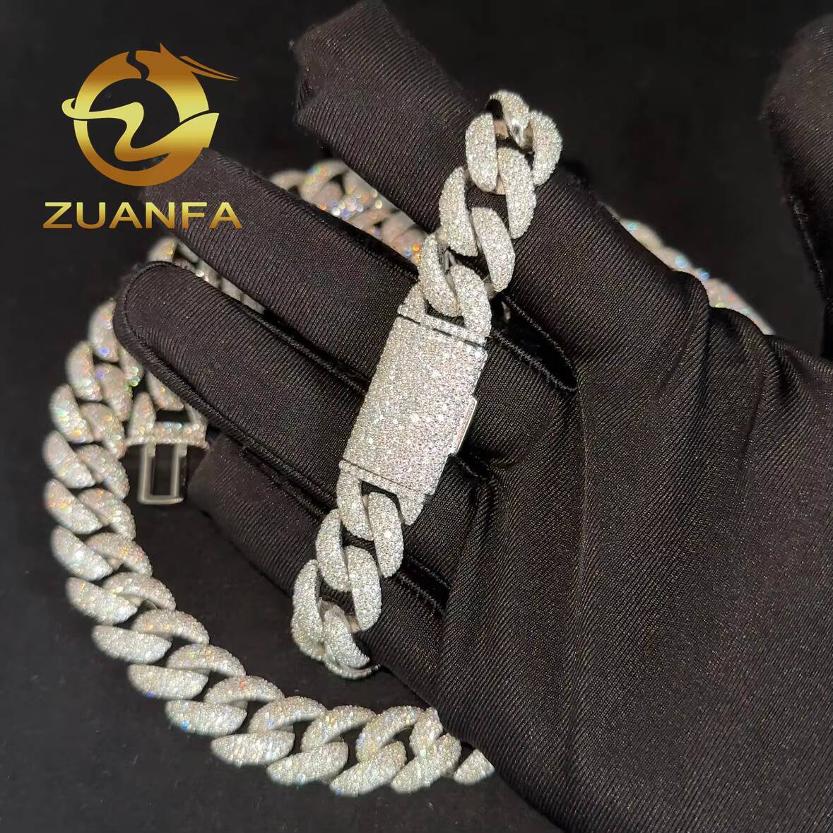 925 Silver Cuban Link Chain Moissanite Diamond Hip Hop Jewelry 14mm Mosaic Setting Cuban Link Moissanite Pass Diamond Tester