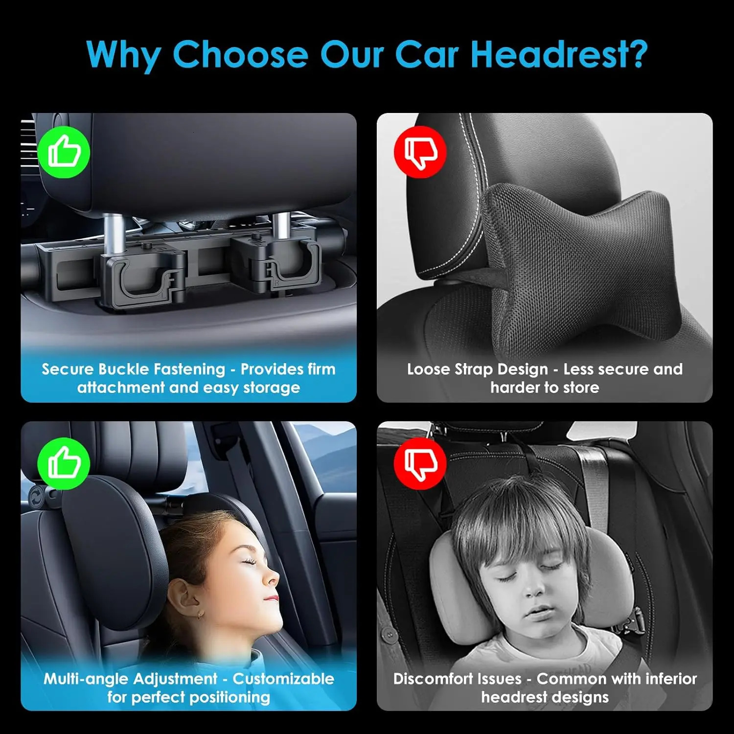 Memory Foam Car Pillow for Travel Adjustable Neck Support Cushion UniversalHeadrest for Passenger Seat 251029