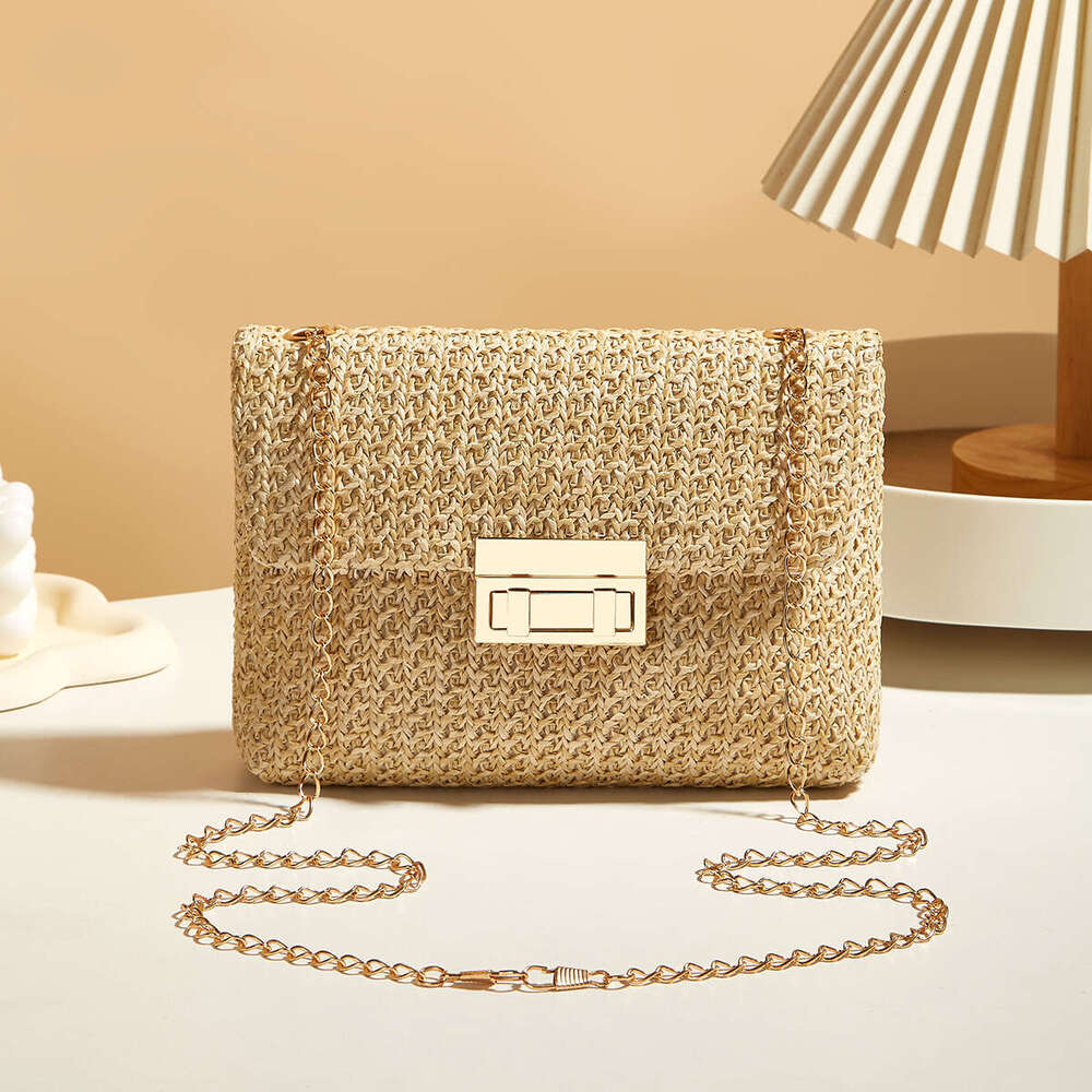 Designer bag Fashion Crossbody Korean Style Trendy Straw Woven Women's with Lock Closure Simple Small Square Bag