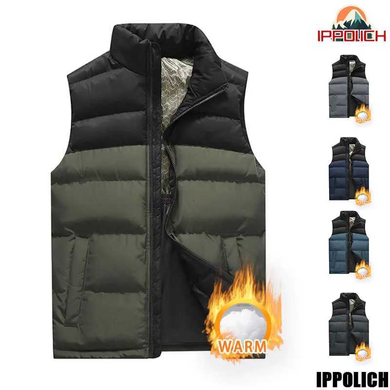 Unisex Hiking Vest Winter Thickened Stand Collar Windproof Camping Vest Couple Warm Patchwork Outdoor Fishing Sleeveless Coats W251029