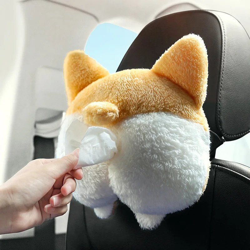 1pc Creative Corgi Car Tissue Box Soft Cartoon Paper Napkin Case Cute Animals Car Paper Boxes Lovely Tissue Holder for Car Seat 251029