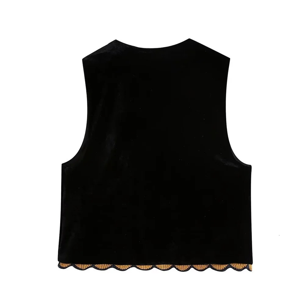 Autumn Womens Fashion Casual Versatile Lace Embroidery Sequin Velvet Vest 251029