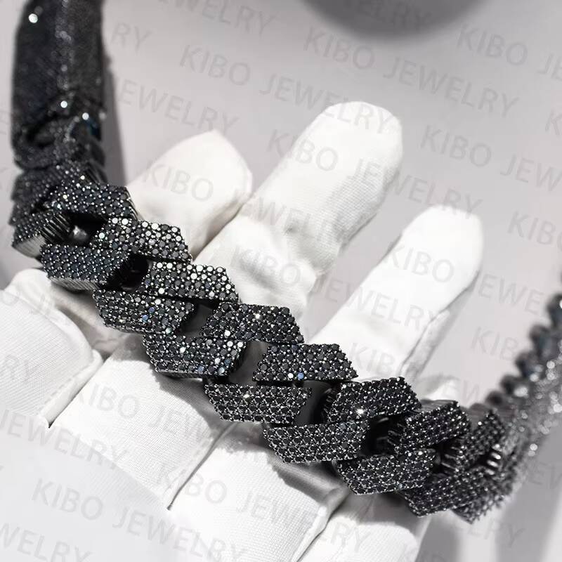 Hip Hop Necklace 20MM Black Gold Vvs Moissanite Cuban necklace Diamond Iced Out Cuban Link Chain
