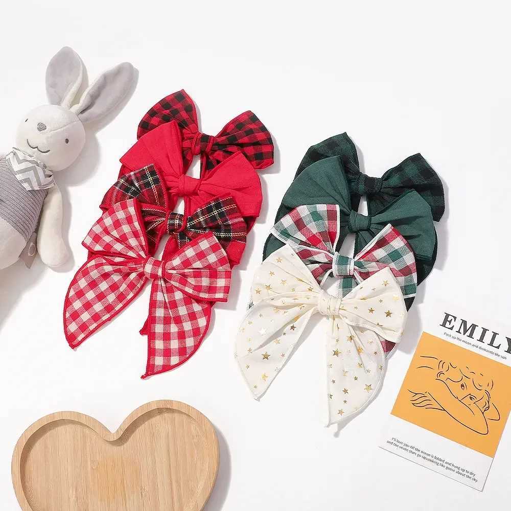 1Pc 57 Inch Cheer Bowknot Hairpin Classic Plaid Christmas color Fabric Hair Clips Handmade for Kids Baby Girls Hair AccessoriesW251028