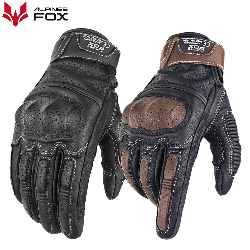 Summer Retro Perforated Leather Motorcycle Gloves Men Women Full Finger Motocross Biker Glove Guantes Moto Equipment MXXL 251013