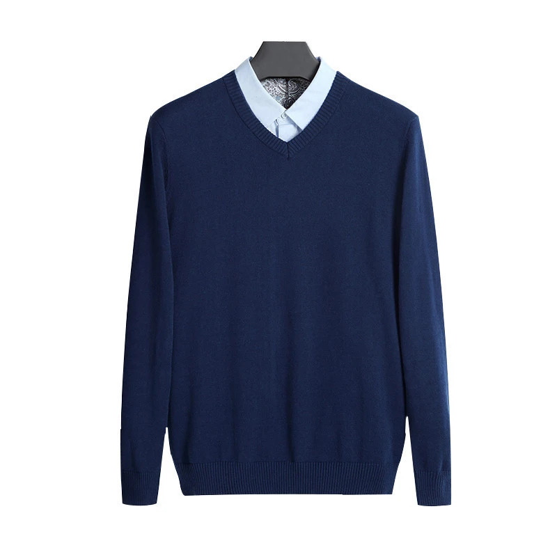 Cotton Sweater Men Long Sleeve Pullovers Outwear Man V Neck Male Sweaters Fashion Loose Fit Knitting Clothing Korean Style 251029
