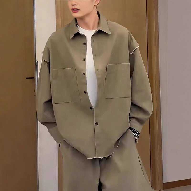 Spring New Men's Designer Jacket Fashion Brand Turn-down Collar Shirt Elegant Solid Color Simple Versatile Casual Loose Top Jacket