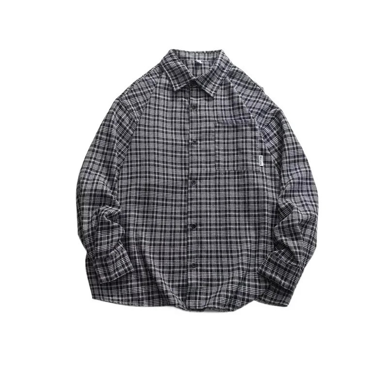 Hong Kong Style Plaid Long Sleeve Casual Shirt for Men Spring Fashionable Dapper Student Outerwear Loose Fit 251029