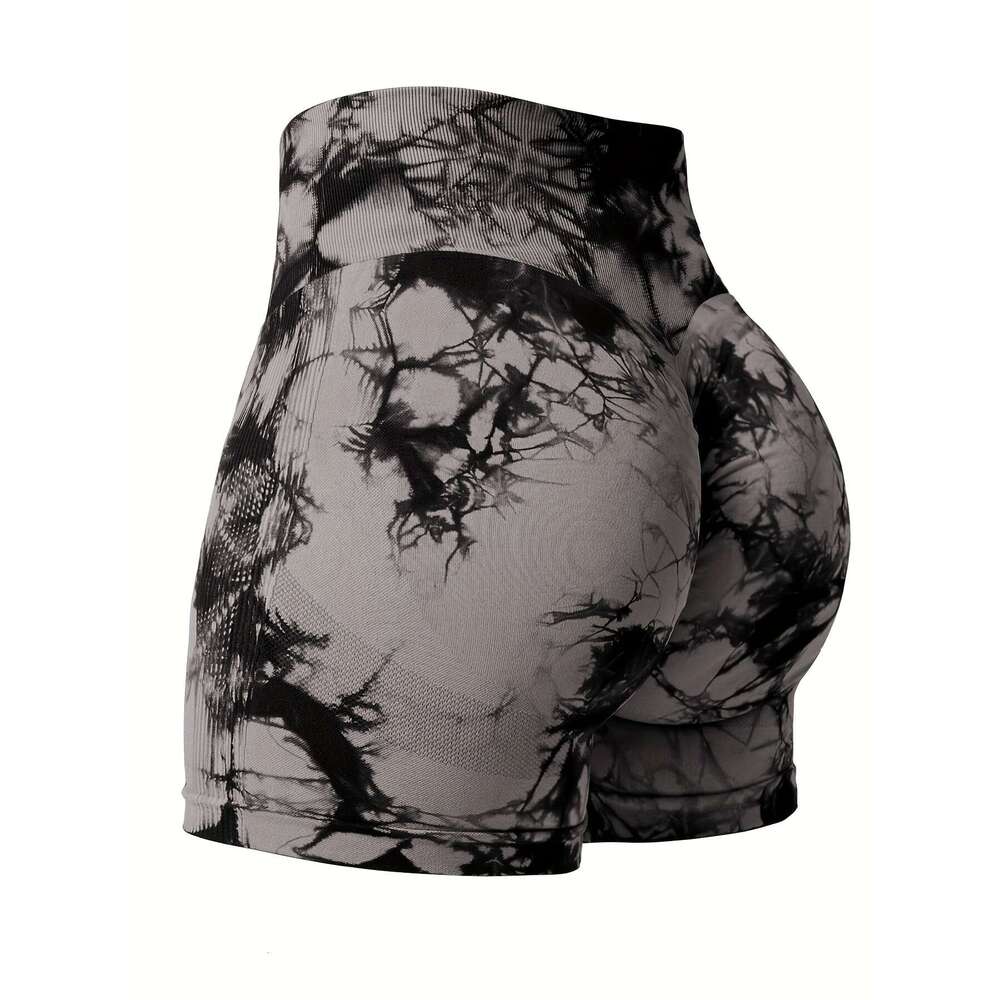 12 Pcs Tie-Dye Drawstring Hip Lifting High Waisted Yoga Fiess Seamless Buttless Biker Shorts, Women's Sportswear