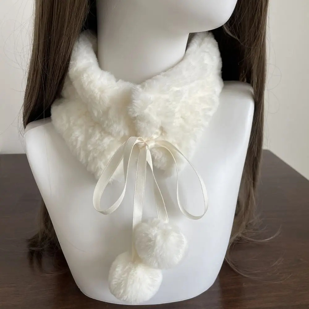 Windproof with Plush Balls Neck Warmer Thickening Lamb Wool Cross Scarf Winter Warm Neckerchief Wrap Girls 251021