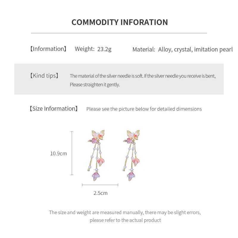 Pink Butterfly Earrings With Long Tassel Sparkly Zircon Crystal Imitation Pearl Beads Earrings Light Luxury Party Ear JewelryW251029