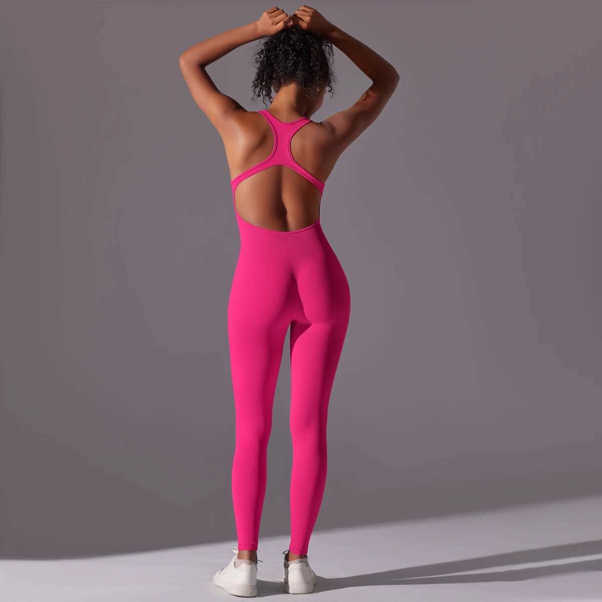 Backless Yoga Bodysuit Women Sports Jumpsuit Fitness Sportswear Workout Set Solid Color Seamless Butt Lifting Yoga BodysuitXJ251029