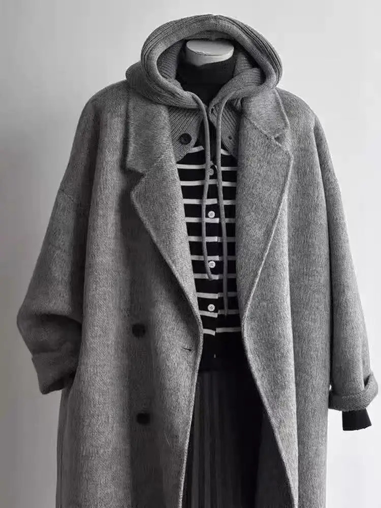 Dark Gray DoubleSided Woolen Coat For Women In Autumn And Winter Hepburn Style HighEnd Mid Length Jacket 251028