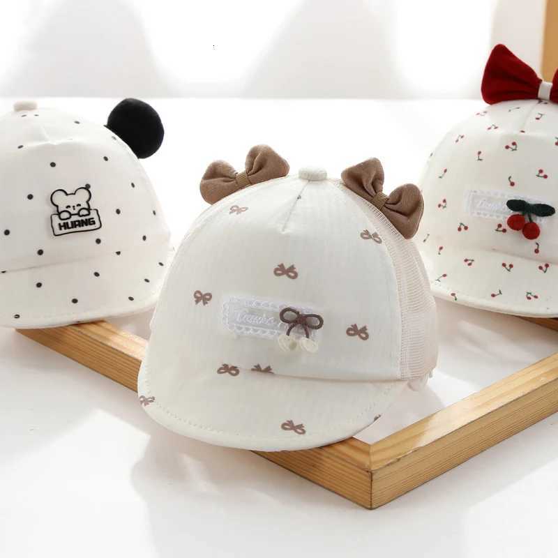 Red Bow Girls Mesh Duck Tongue Hat 06Month Baby Sun Hats Summer Children Sunscreen Visors Cute Cartoon Infants Net Peaked Cap251028