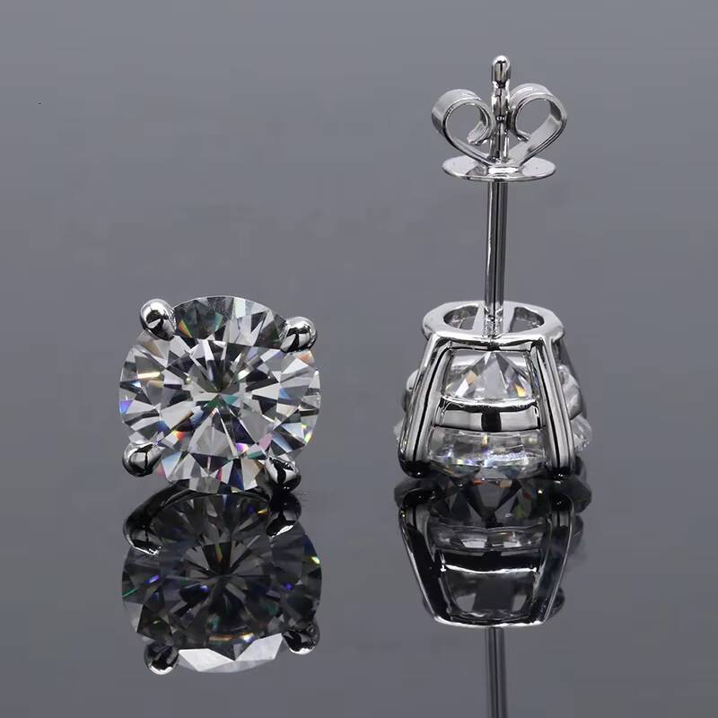 15 Ct 75 mm Total 3 Carats Solid 14k White Gold Platinum Moissanite Gold Stud Earrings Jewelry for Women