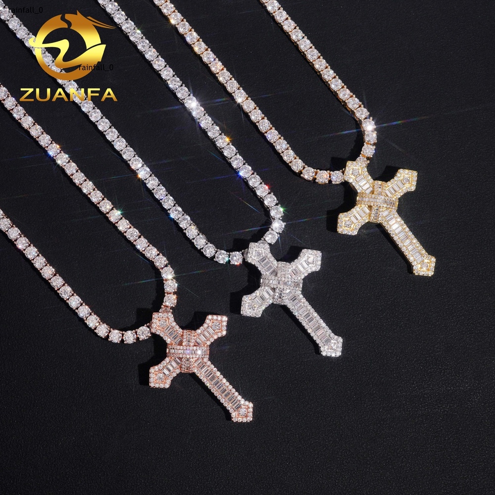 Ready to Ship 925 Silver Ice Out GRA Certificated VVS Moissanite Diamond Cross Hip Hop Pendant