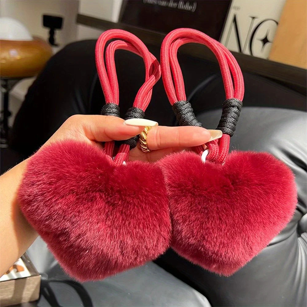 Heart Plush Keychain Colorful Lanyard Bag Accessories Fashion Wrist Strap Pendant Keychains Soft Fluffy Cute Bag Decoration 251029