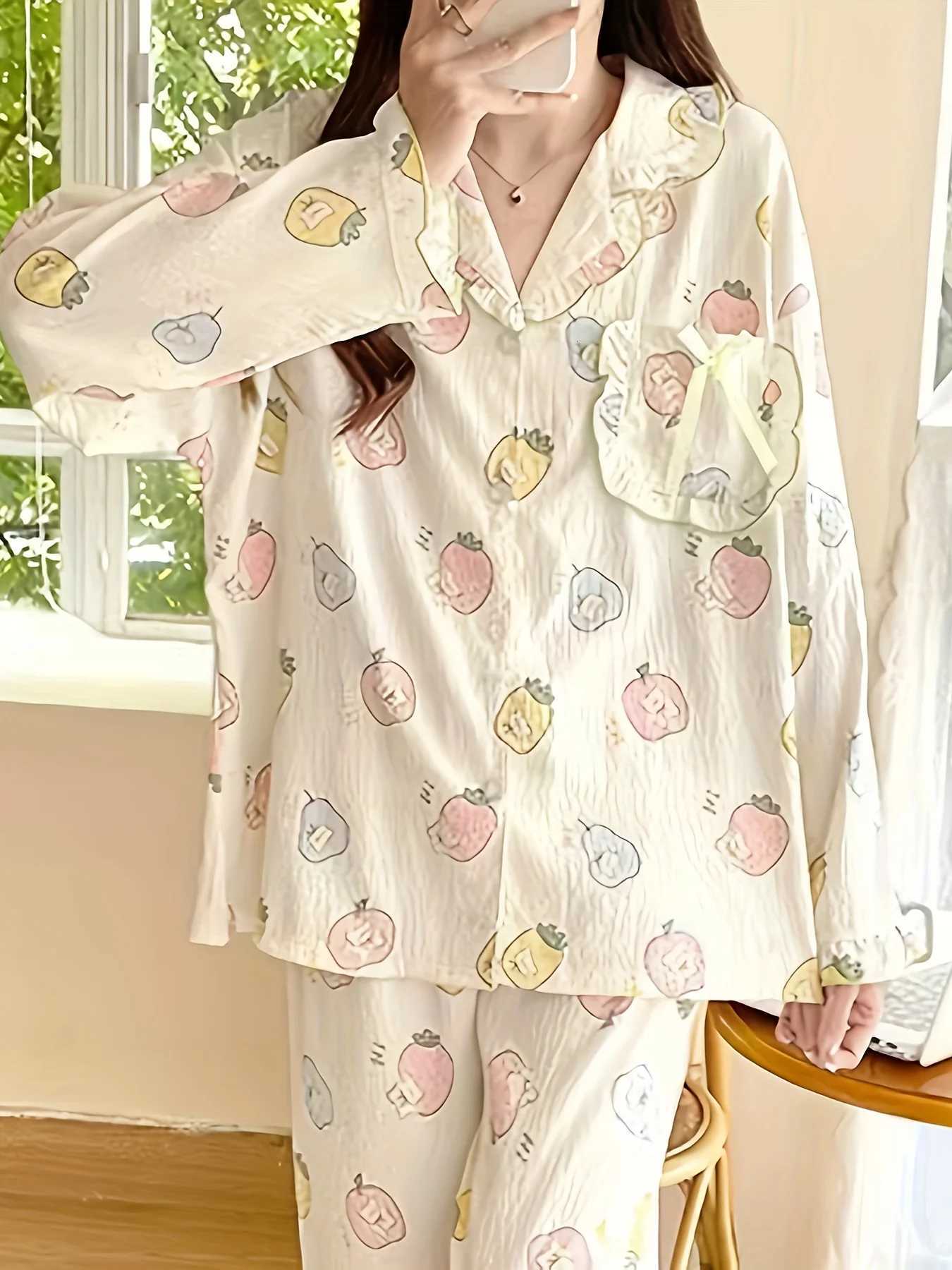 New Womens Pajama Set for Spring Autumn Long Sleeve Long Pants Cute Sweet LooseFit LoungewearT251029