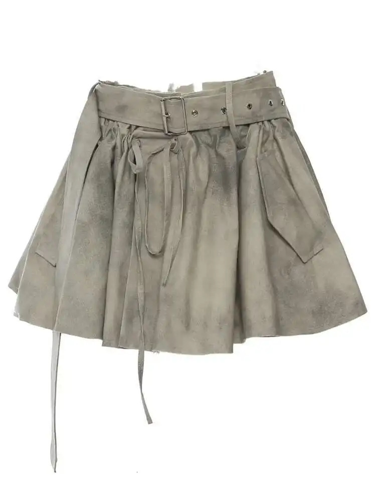 DEAT Fashion Womens Camouflage Print Dye 2 Pcs Set Lapel Loose Short High Sashes Mini Skirt Suit Autumn 1DH7478 251029
