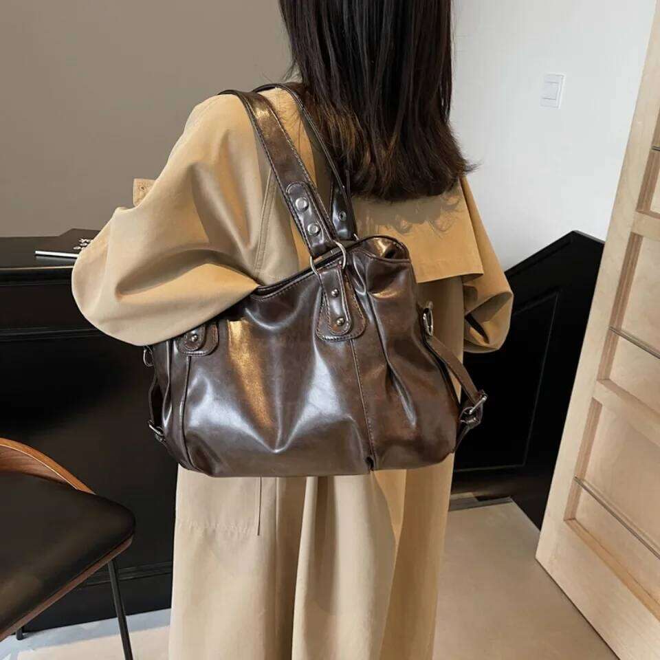 Retro Brand Roomy Shoulder Female Solid Color Classic Crossbody Large Capacity Style Soft PU Leather Tote Bag