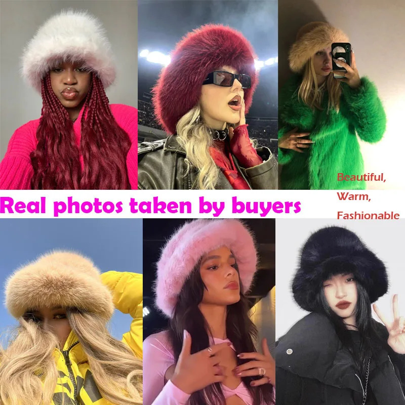 Fluffy Faux Fur Bucket Hat Rabbit Warm Thick Plush Winter Hat Lady Fashion y Panama Furry Fisherman Cap Y2k 251013