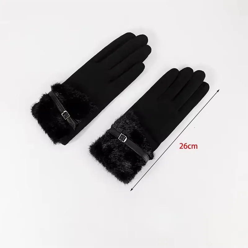 Winter Women Keep Warm Plus Velvet Touch Screen Thicken Plush Wrist Suede Gloves Fashion Personality Elegant Drive Cycling 251029
