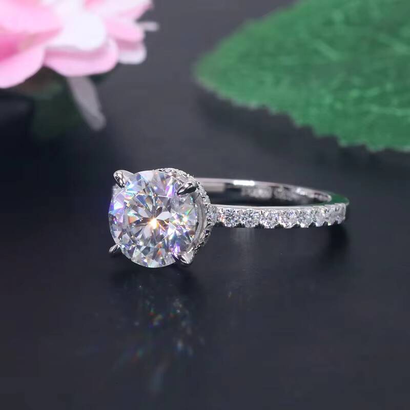 Yingma Fine Jewelry 8mm 925 Sterling Silver 14k 18k Solid White Gold 2ct Round Cut Moissanite Ring