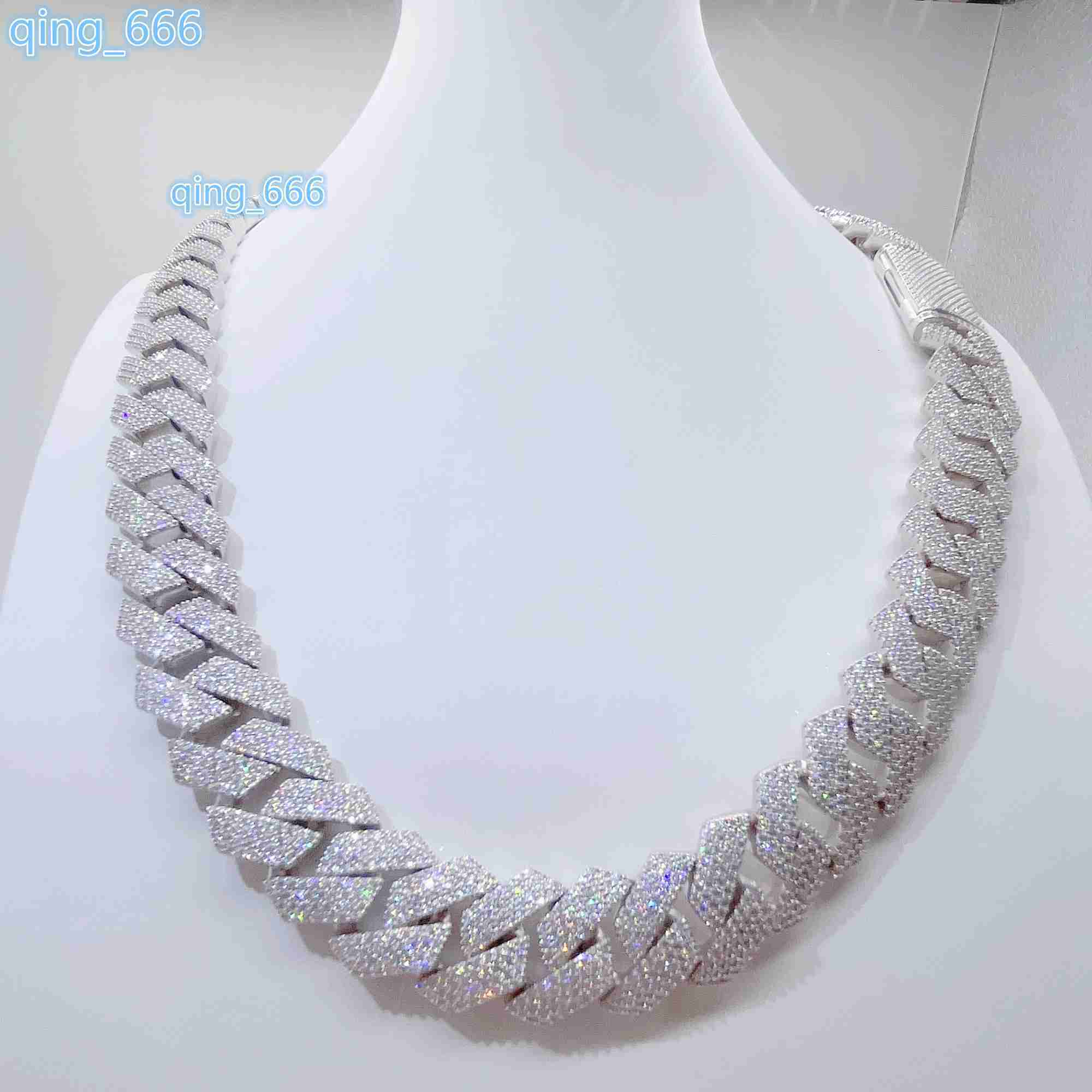 Moissanite Cuban Link Chain 20mm 3 rows Pendant necklaces lced out Pass Dia Tester Sterling Sier Necklace