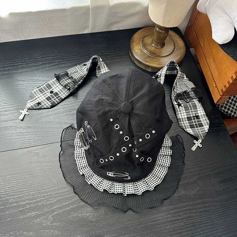 Vantage Punk Style Designer Spice Lace Berets Cap Y2K Spring and Autumn Street Trend Versatile Long Ear Streamer Womens HatsW251029