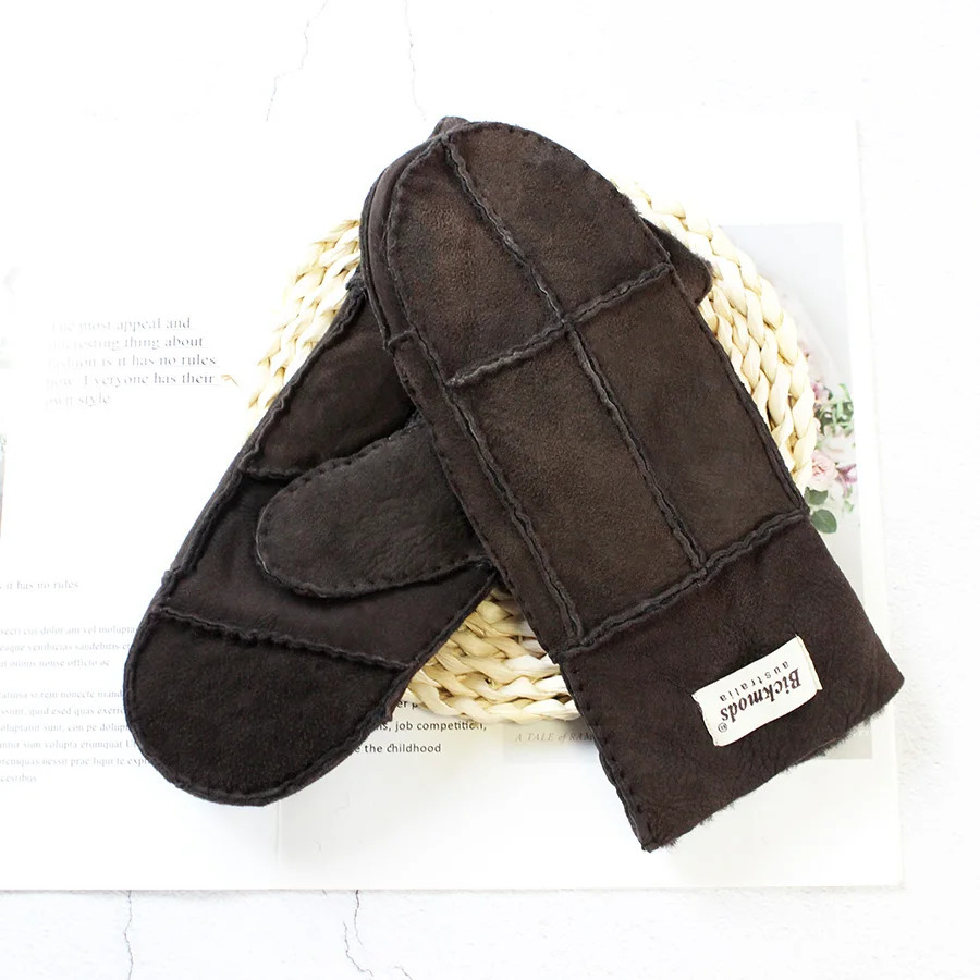 Winter Warm Mens Genuine Leather Sheepskin Fur Mittens Ladies Thickened Motorcycle Riding Scrub Unisex Black Brown Gloves 251013