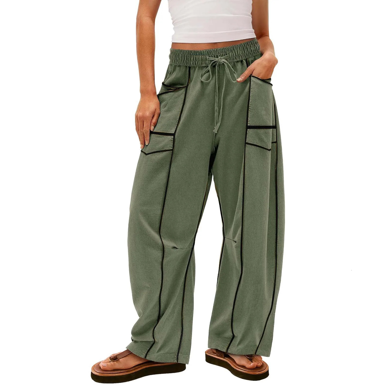 Womens Loose Wide Leg Pants Casual Summer Drawstring Waist Sweatpants 251029