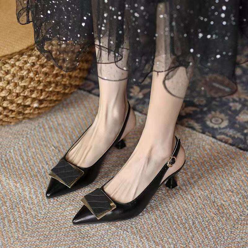 High Heels Women 2025 Autumn New Fairy Style Thin Heel Pointed Toe Work Soft Leather Square Buckle Designer Shoe Elegant Single Shoes