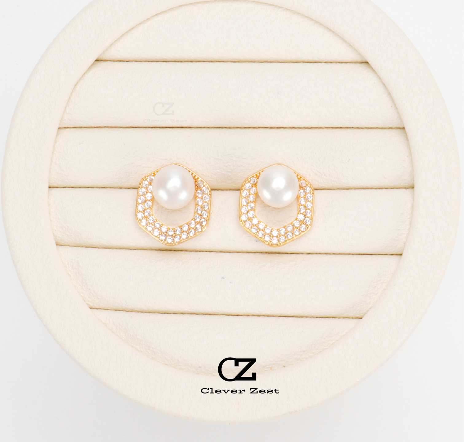 Natural White Pearl Hexagonal Stud Earrings 14K Gold-Filled Fashionable Versatile Trend Anniversary Gift Bestie Gift