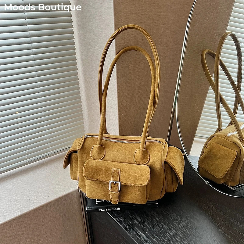 Multipockets Mini Shoulder Bags For Women Faux Suede Pure Color Satchels Bag Autumn Casual Street Small Square Handbag 251029