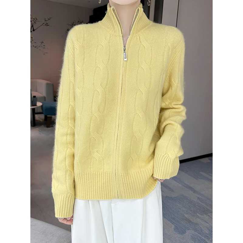 New Womens 100 Merino Wool Hoodie Knitted Thick Edition Autumn Winter Comfortable Skin friendly Zipper High Neck Solid ColorT251028