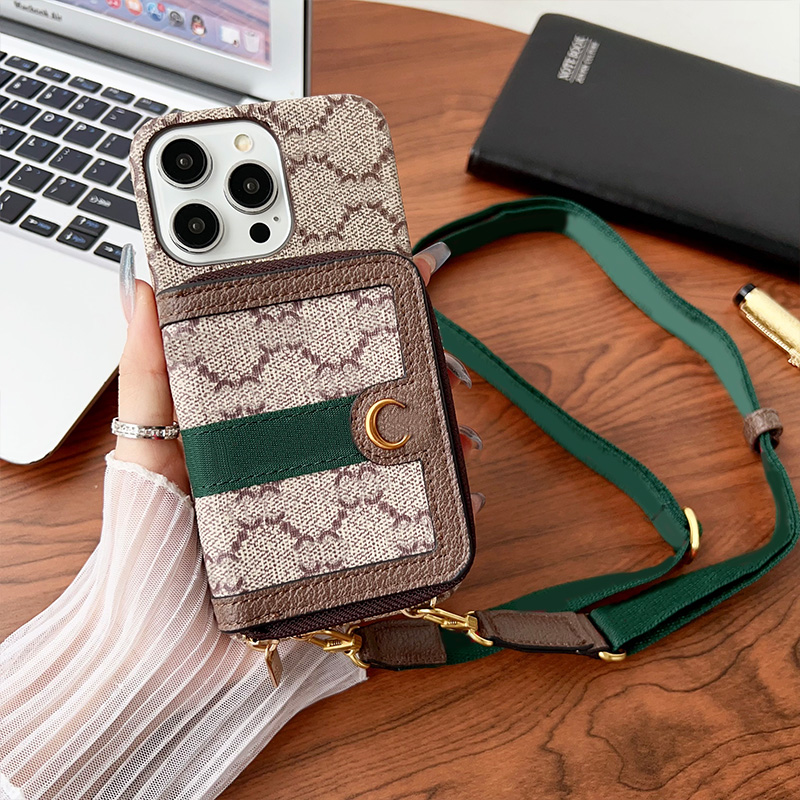 phone case Genuine Leather Crossbody Phone Case for iPhone 17 Pro Max/15 Pro Max, Women's Designer Wallet Card Holder with Adjustable Shoulder Strap