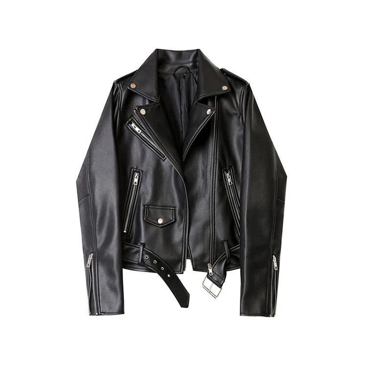 Ladies 2025 Spring and Autumn candy color handsome motorcycle belt Detachable epaulettes motorcycle jacket leather jack 251029