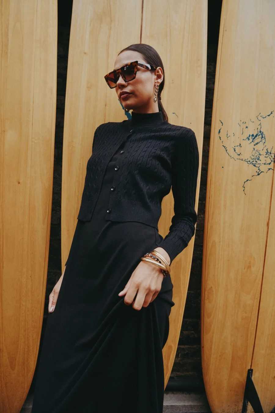 AS AW25 new design knitting cable cardigan ribbing mockneck dress maxi length match for lady wearT251028