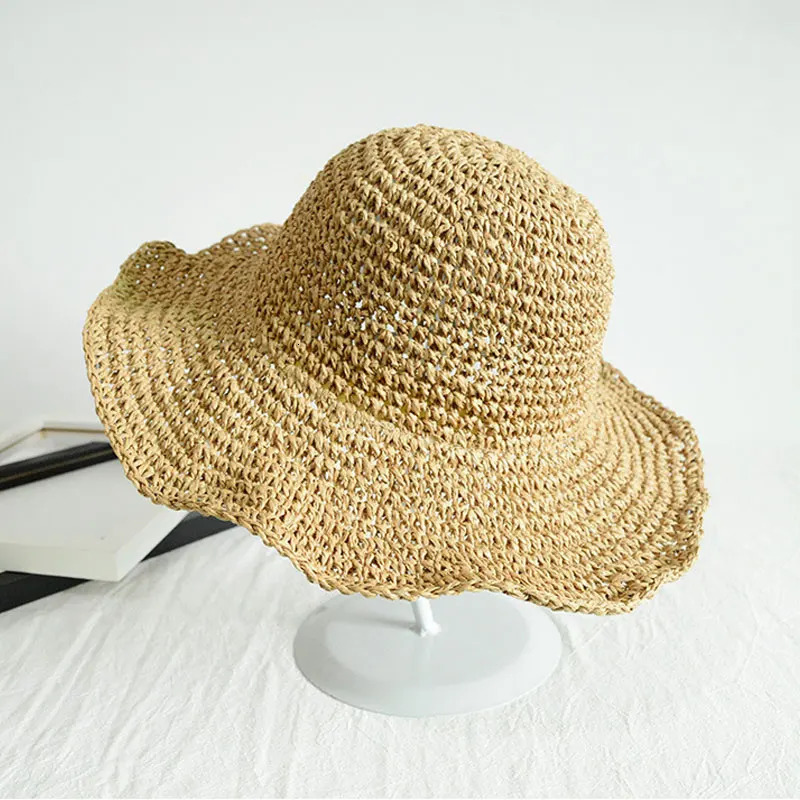 Womens Floppy Straw Sun Hat Foldable Packable Roll up Wide Brim Beach Caps Summer Vacation Sun Hat for Women 251029