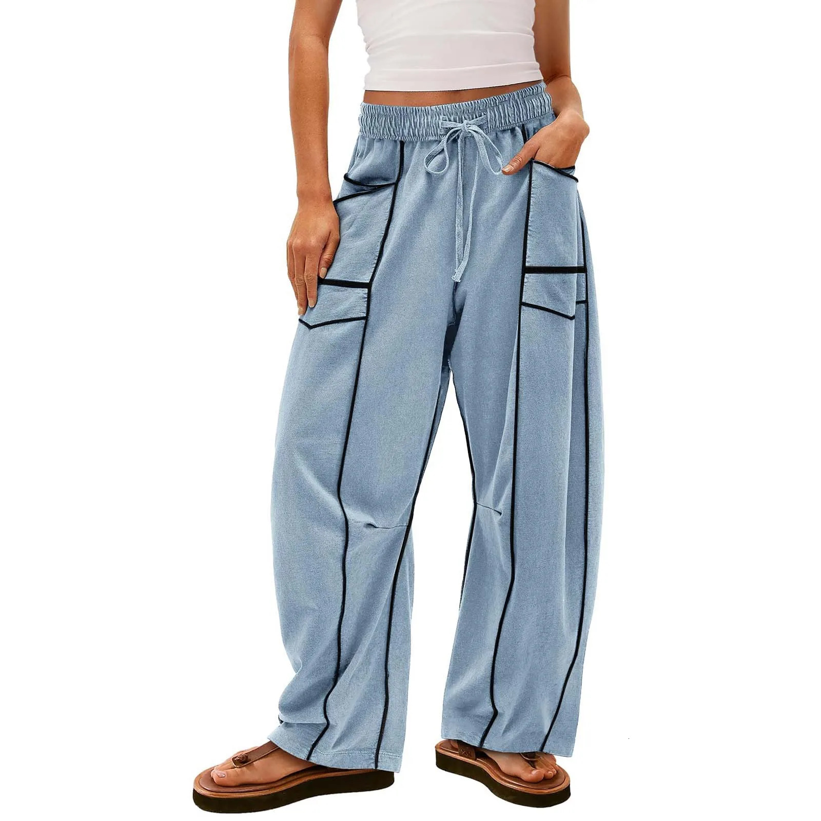 Womens Loose Wide Leg Pants Casual Summer Drawstring Waist Sweatpants 251029