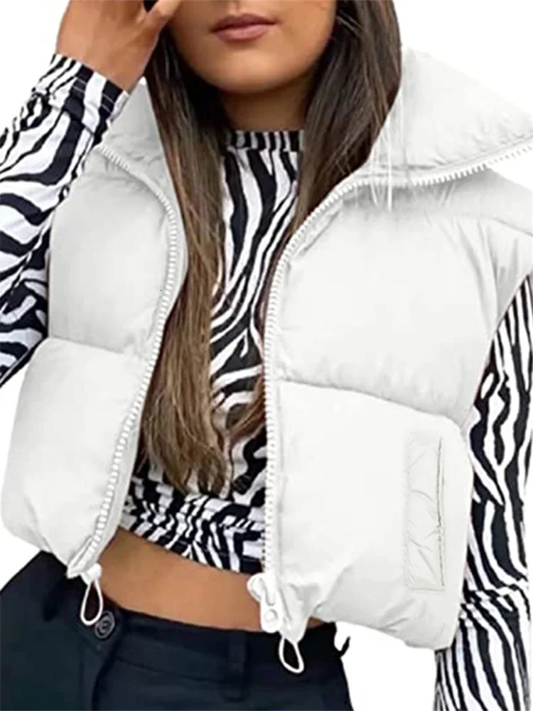 Women Waistcoat Fall Winter Warm Cropped Coats Stand Collar Sleeveless Lightweight Vest Jackets Fashion Outerwear 251029