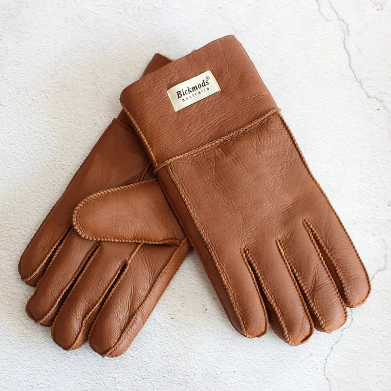 Winter Warm Sheepskin Fur Gloves Men Thickened Outdoor Motorcycle Riding Windproof and ColdProof Leather Points Wool 251013