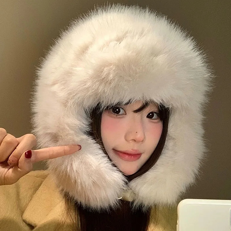 Thicken Faux Fur Winter Warm Ear Protection Bomber Hat Outdoor Russian Windproof Anticold Furry Earflap Hat For Skiing 251029