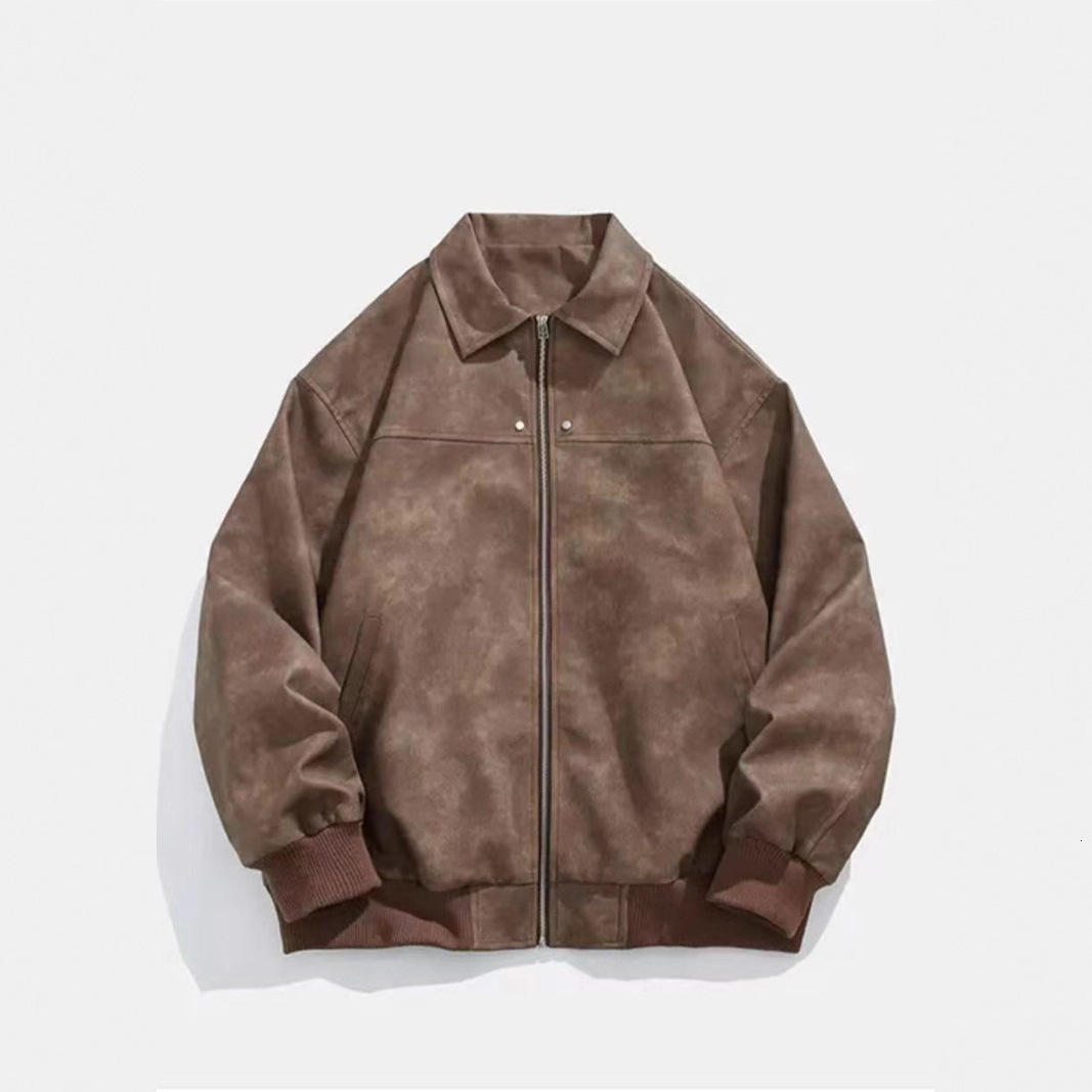American Designer Jacket High Street Leather Jacket Men's Spring And Autumn New Style Handsome Streetwear Loose Turn-down Collar Solid Color PU L