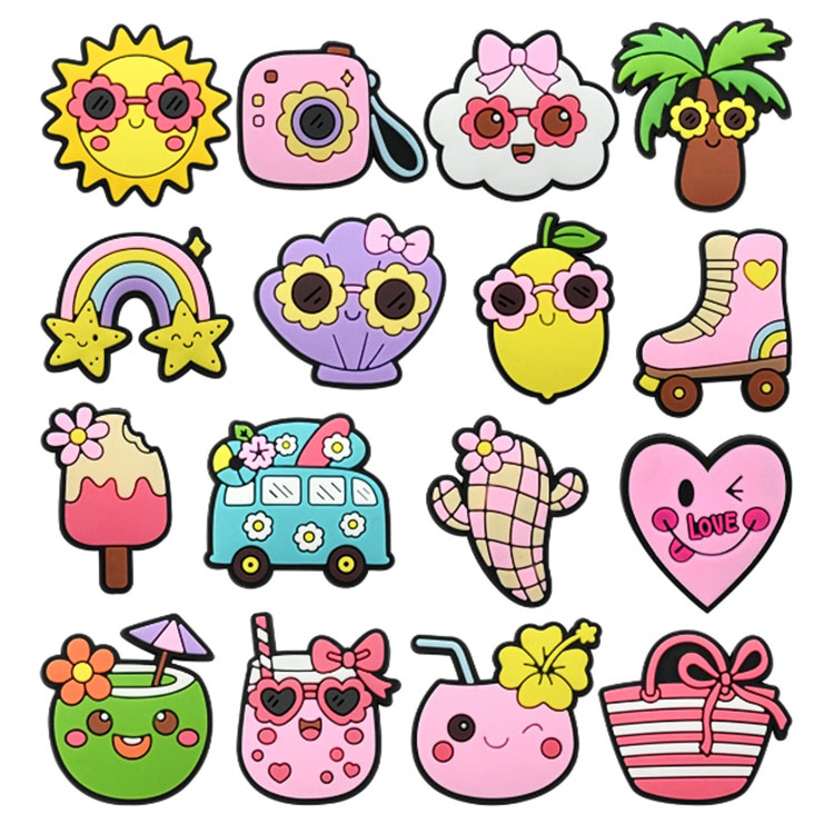cute shoe part accessories DIY decoration buckle pvc soft reusable hole shoe flowers charms pin button