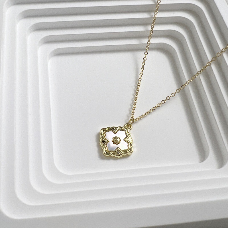 Designer necklace pendant Geometric Square Zircon custom pendant Necklace Women's Shell Titanium Steel Necklace for women tennis necklace free sh