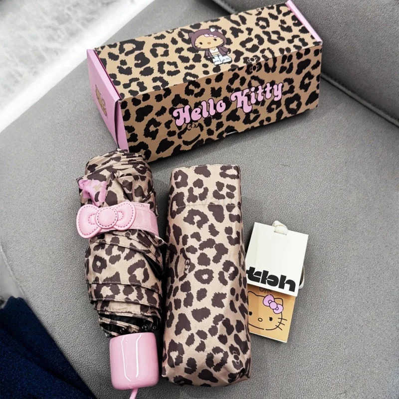 Sanrio TBH Sanrio Hello Kitty Umbrella Leopard Print All Weather Sun Portable Umbrella Anime Cartoon Kawaii Cute Girl Birthday Gift L251029