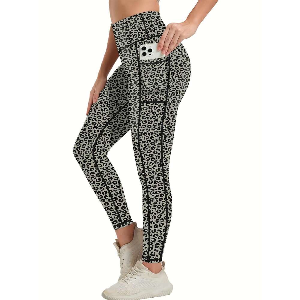 3-Pack Women'S High-Waisted with Side Pockets Non-Slip Grip, Stretchy Workout Leggings Gym, Running, Everyday All-Season Fiess Pants in Black/Gra
