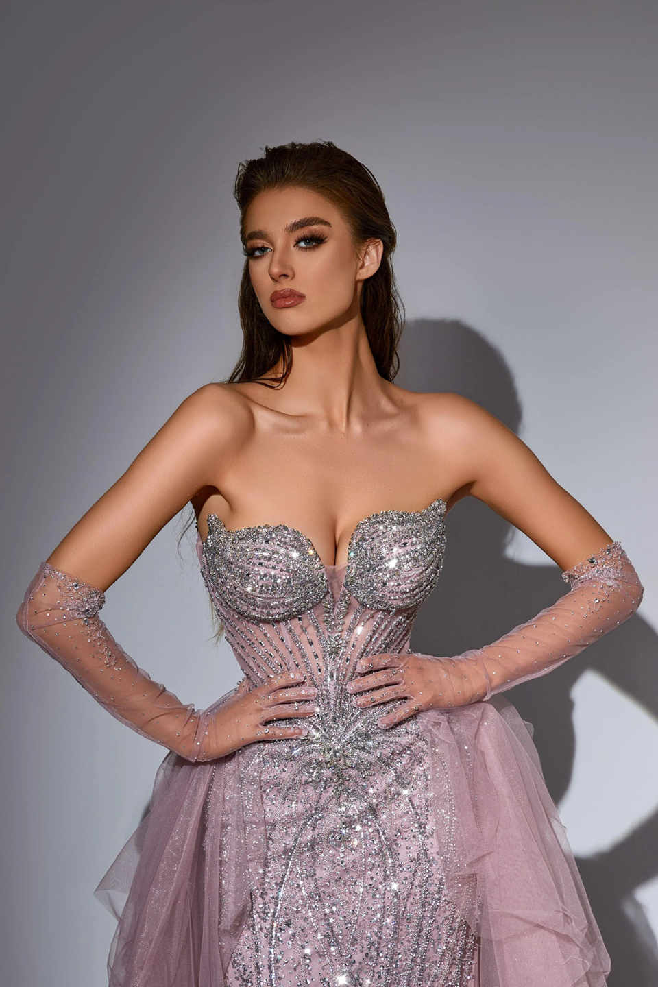 Luxury Mermaid Evening Dress Sleeveless for Women Detachable Skirt Beaded Crystal Formal Prom Wedding Party Gown Customized